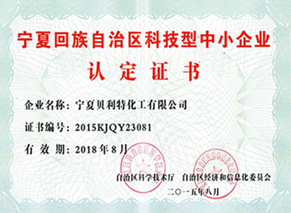 Certification of science and technology SMEs in Ningxia Hui Autonomous Region